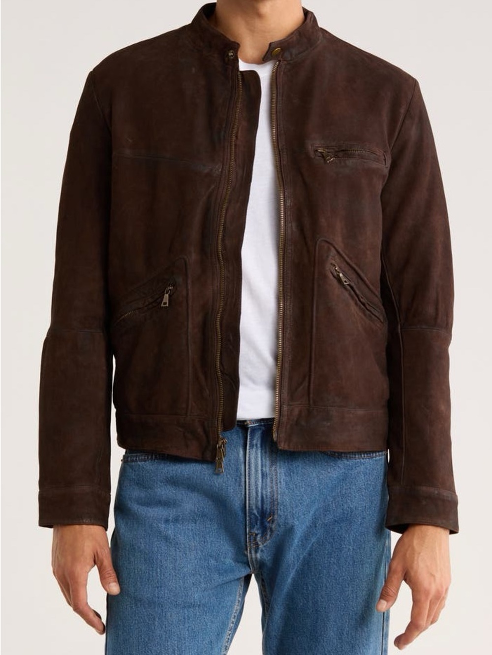 John Varvatos • NWT $798 USD Brown Suede Zip-Front Jacket PTP 21”